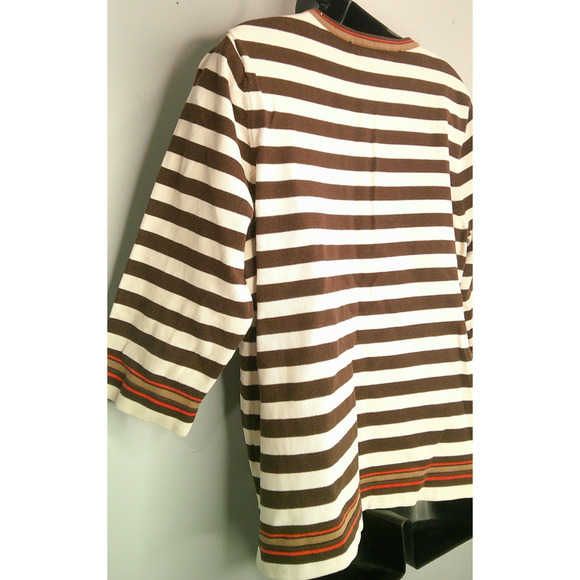 CJ Banks Women's 1X Round Neck Brown/White Striped Blouse with front tie 3/4 Sle - Picture 3 of 7